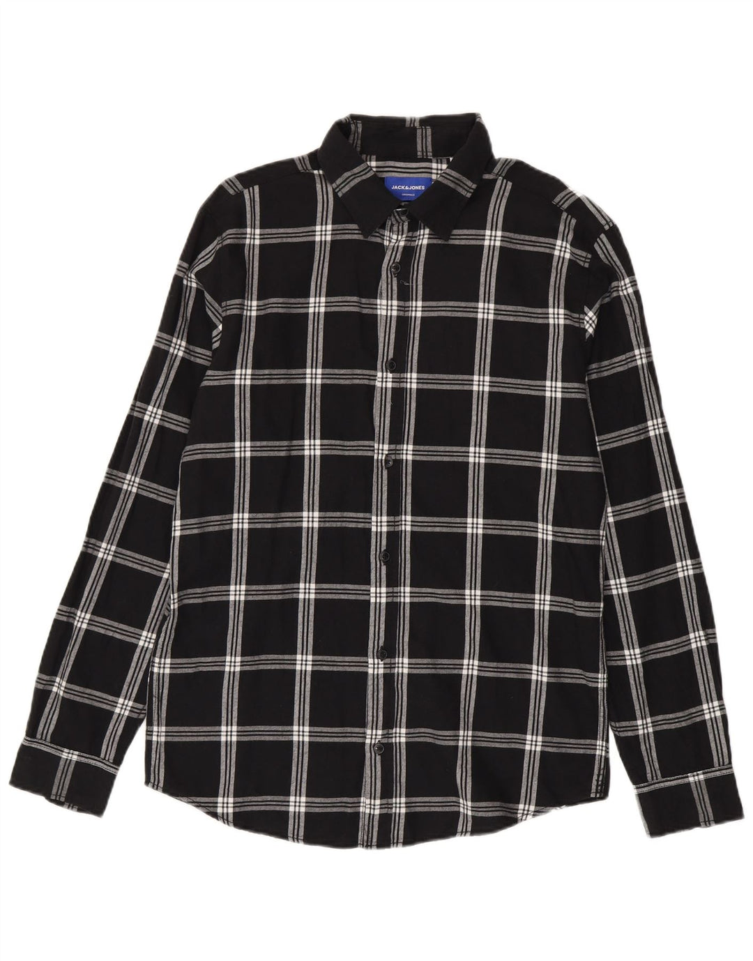 Jack & Jones Mens Flannel Shirt Large Black Check Cotton