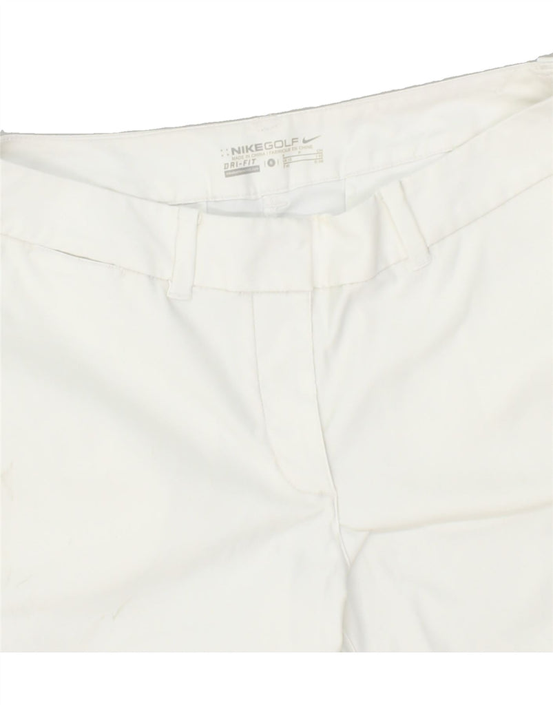 NIKE Womens Dri Fit Bermuda Shorts UK 10 Small W30 White Polyester Vintage Nike and Second-Hand Nike from Messina Hembry 