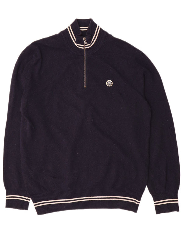 North Sails Mens Zip Neck Jumper Sweater 2XL Navy Blue Wool