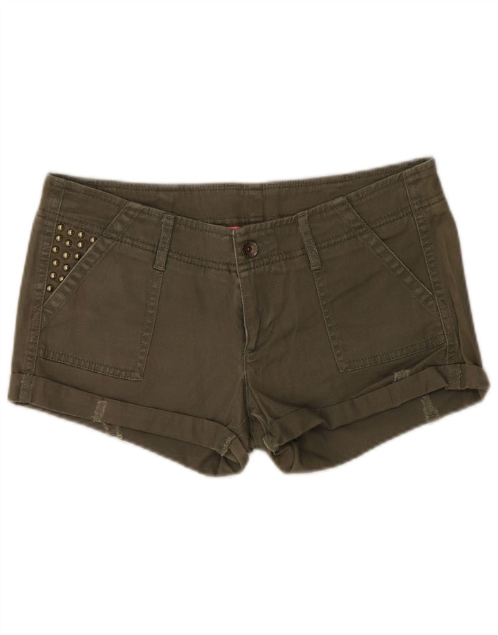 Benetton Womens Denim Hot Pants W28 Medium Khaki Cotton
