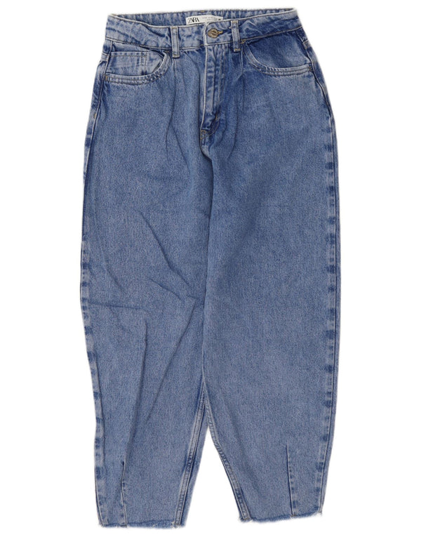 Zara Womens Balloon Crop High Waist Jeans EU 36 XS W26 L25 Blue Cotton