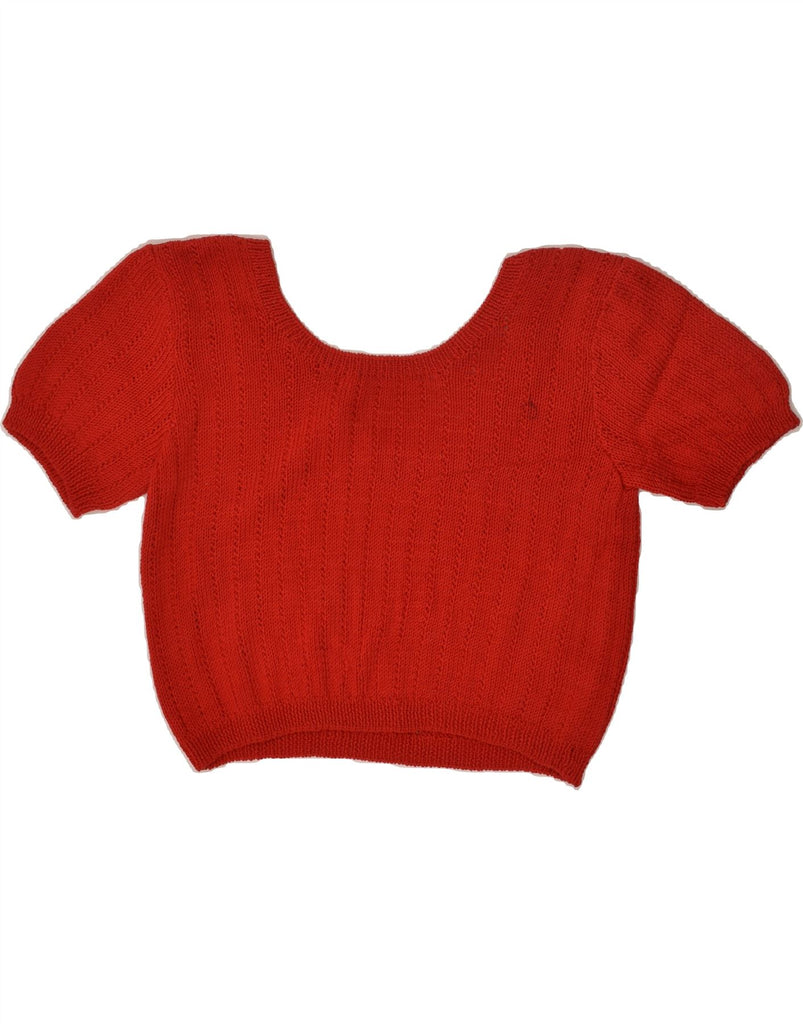 VINTAGE Womens Crop Short Sleeve Boat Neck Jumper Sweater UK 14 Large Red | Vintage Vintage | Thrift | Second-Hand Vintage | Used Clothing | Messina Hembry 