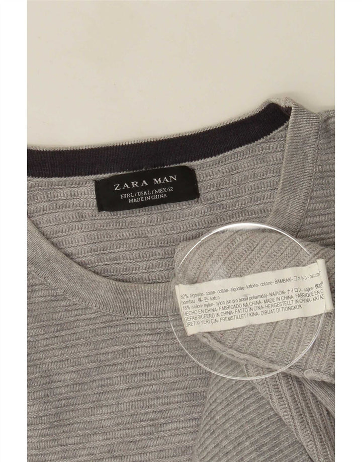 Zara Mens Crew Neck Jumper Sweater Large Grey Cotton