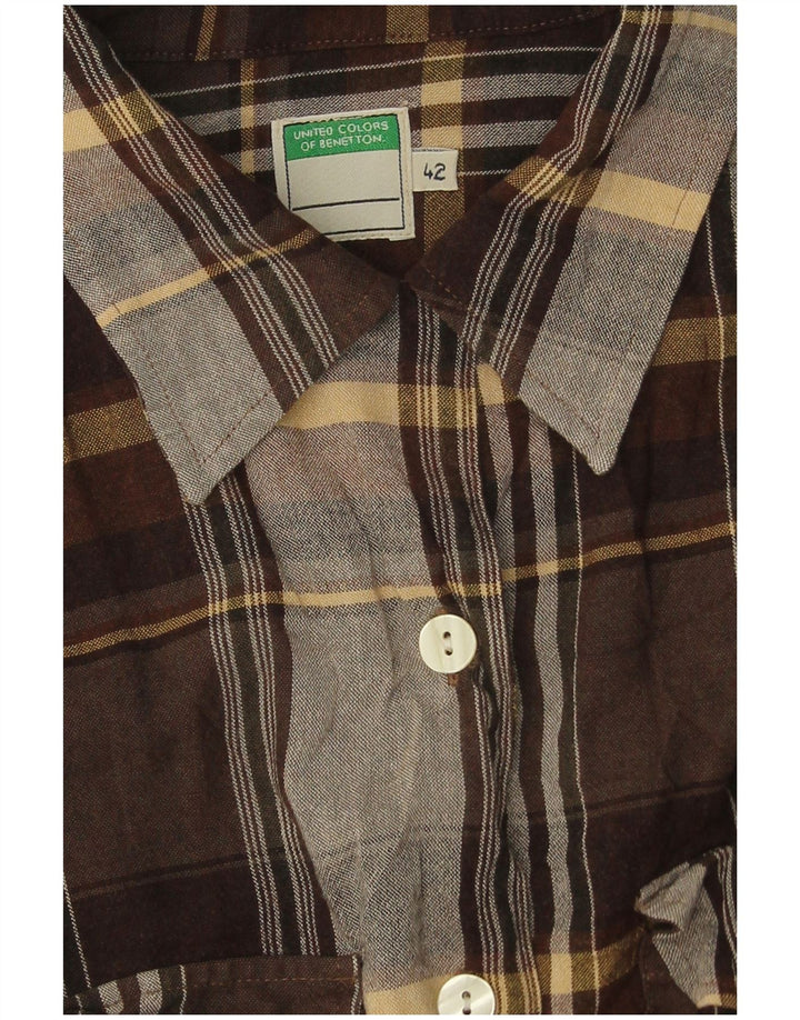 Benetton Womens Shirt IT 42 Medium Brown Check Viscose