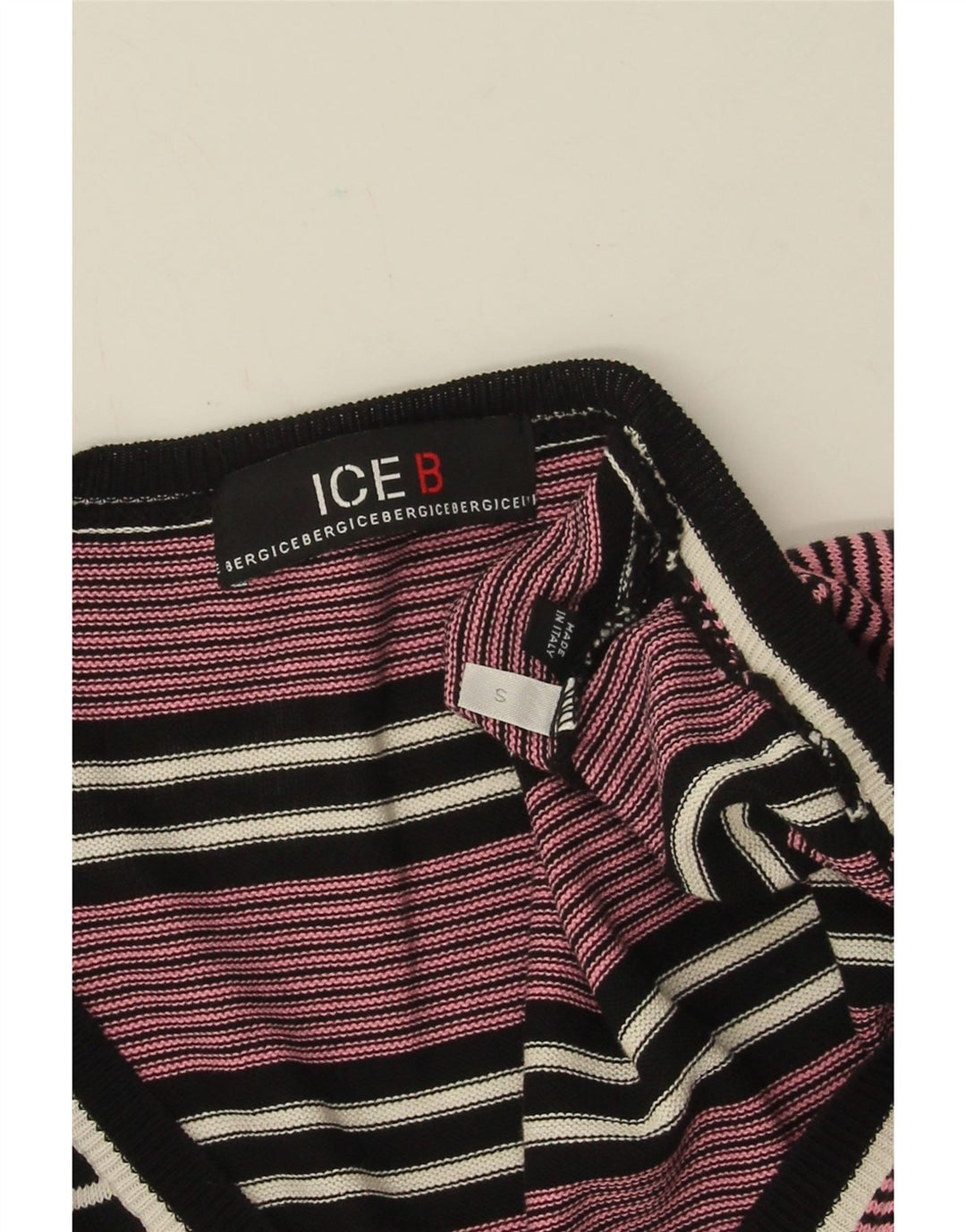 Iceberg Mens V-Neck Jumper Sweater Small Pink Striped Cotton