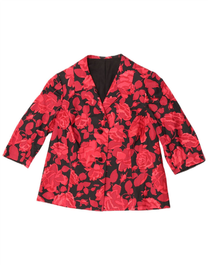 Vintage Womens 3/4 Sleeve 2 Button Blazer Jacket UK 14 Medium Red Floral