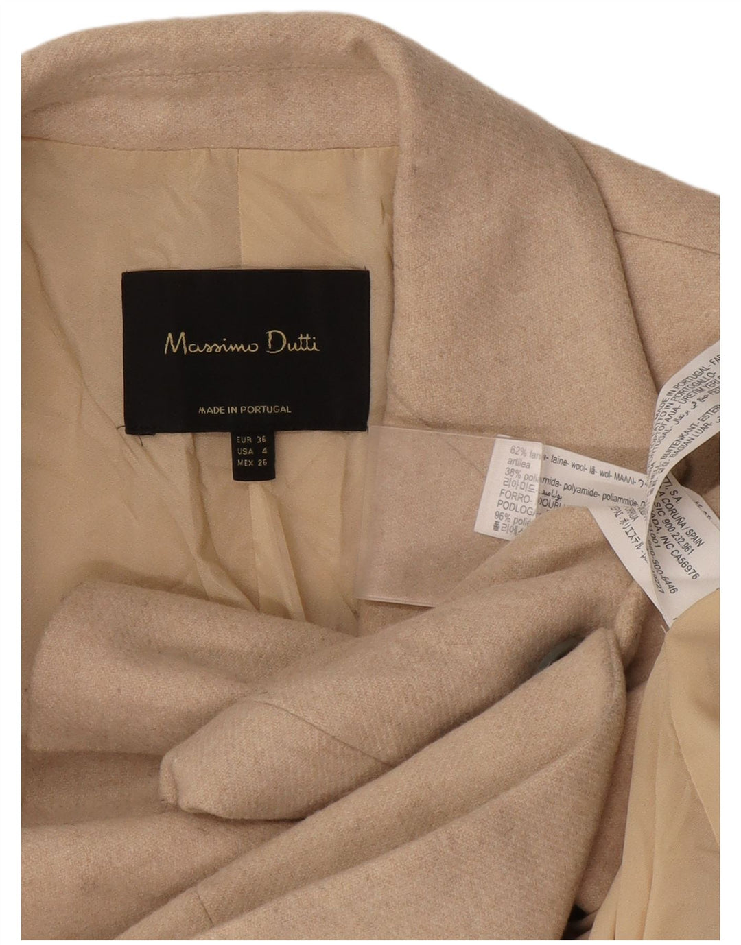 Massimo Dutti Womens 1 Button Blazer Jacket EU 36 XS Beige Wool