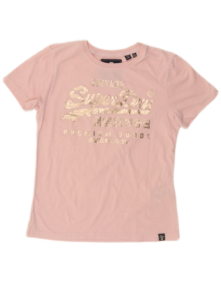 SUPERDRY Womens Graphic T-Shirt Top UK 10 Small  Pink Cotton