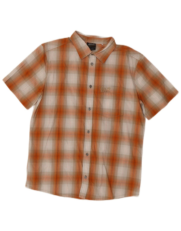 Jack Wolfskin Mens Short Sleeve Shirt UK 36/38 Medium Orange Check Cotton