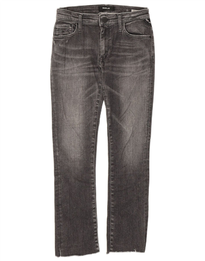 Replay Womens Crop Slim Jeans W24 L24 Grey Cotton