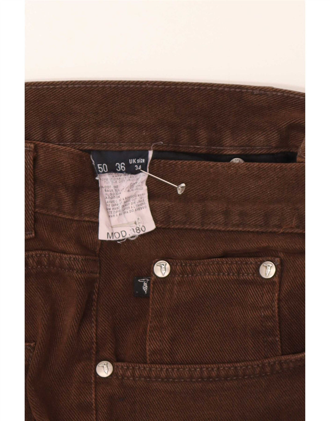 Trussardi Mens Straight Jeans W34 L30 Brown Cotton