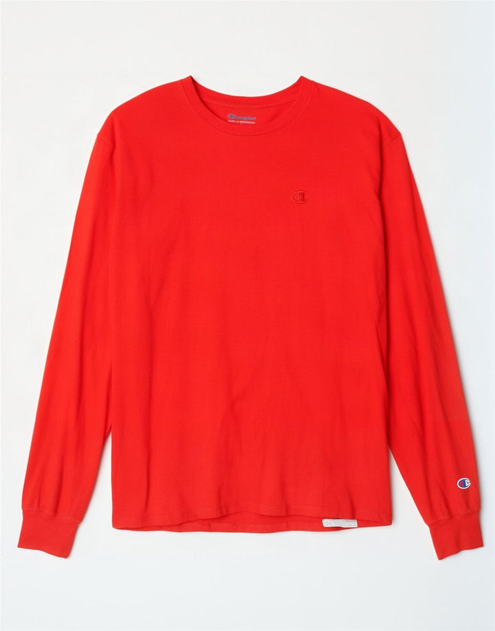 Champion Mens Top Long Sleeve Large Red Cotton