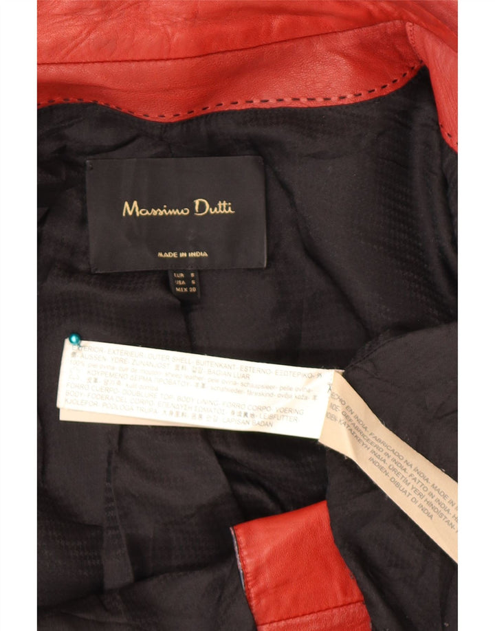Massimo Dutti Mens Leather Biker Jacket UK 36 Small Red Leather