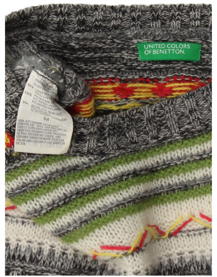 BENETTON Mens Tall Crew Neck Jumper Sweater Medium Multicoloured Striped
