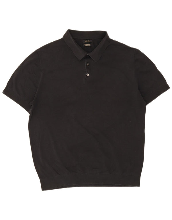 Massimo Dutti Mens Polo Shirt Large Black Cotton