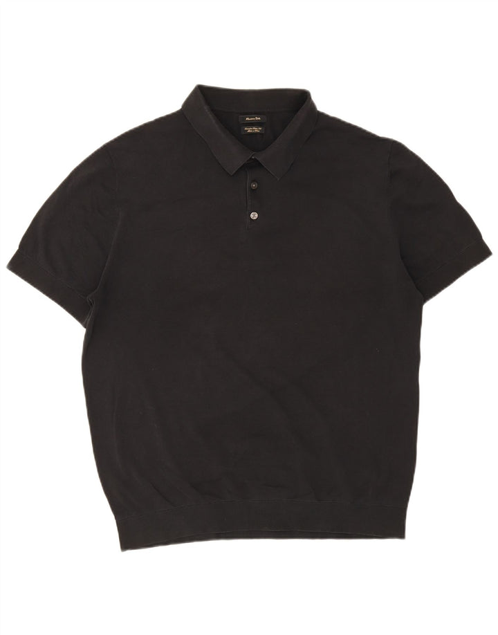 Massimo Dutti Mens Polo Shirt Large Black Cotton