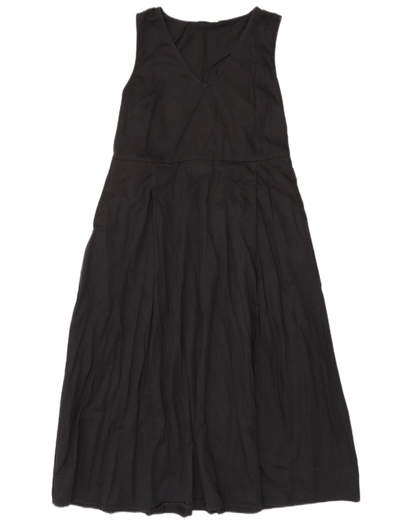 Benetton Womens Sleeveless Maxi Dress UK 14 Large Black Cotton