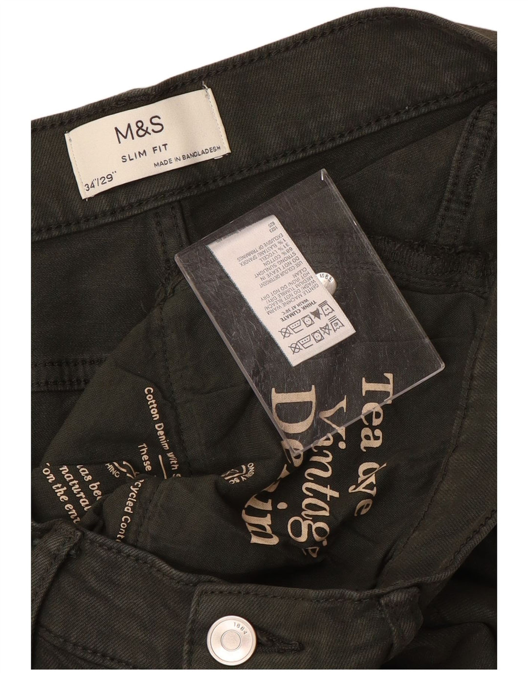 Marks & Spencer Mens Slim Jeans W34 L29 Khaki Cotton