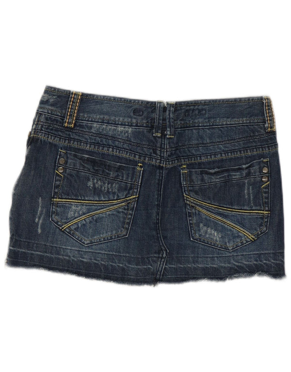Vintage Womens Distressed Mini Denim Skirt US 10 Large W32  Blue Cotton