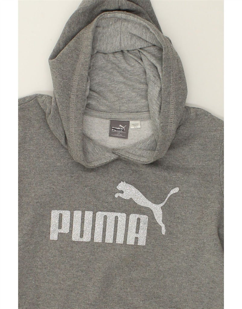 PUMA Girls Graphic Hoodie Jumper 12-13 Years Large Grey Cotton | Vintage Puma | Thrift | Second-Hand Puma | Used Clothing | Messina Hembry 