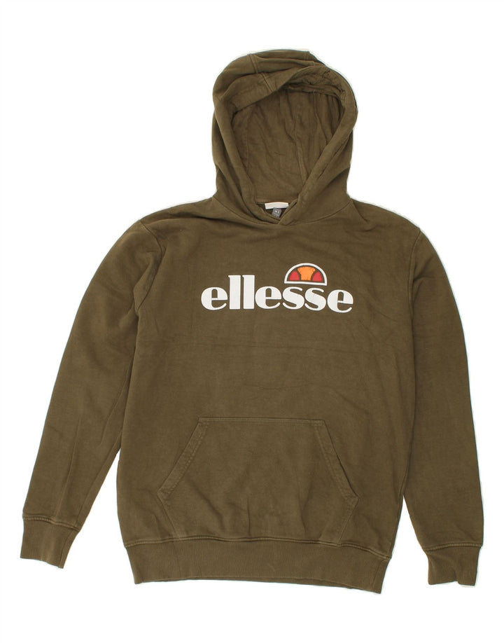 ELLESSE Mens Graphic Hoodie Jumper Small Khaki Cotton Vintage Ellesse and Second-Hand Ellesse from Messina Hembry 