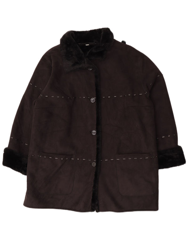 Vintage Womens Sherpa Jacket UK 26 5XL Black Acrylic