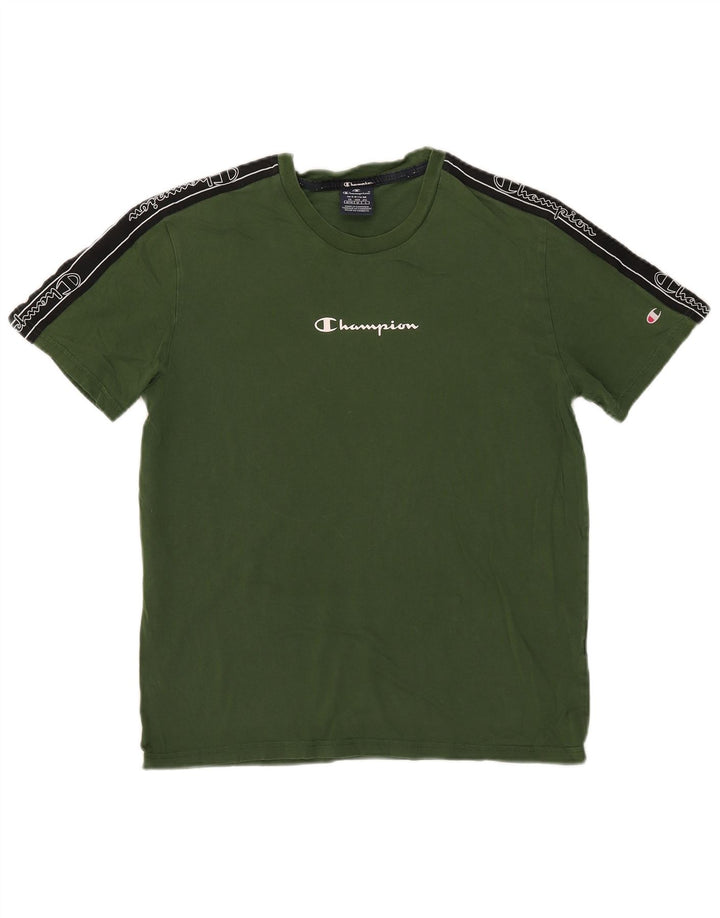 Champion Mens Graphic T-Shirt Top Medium Green Colourblock
