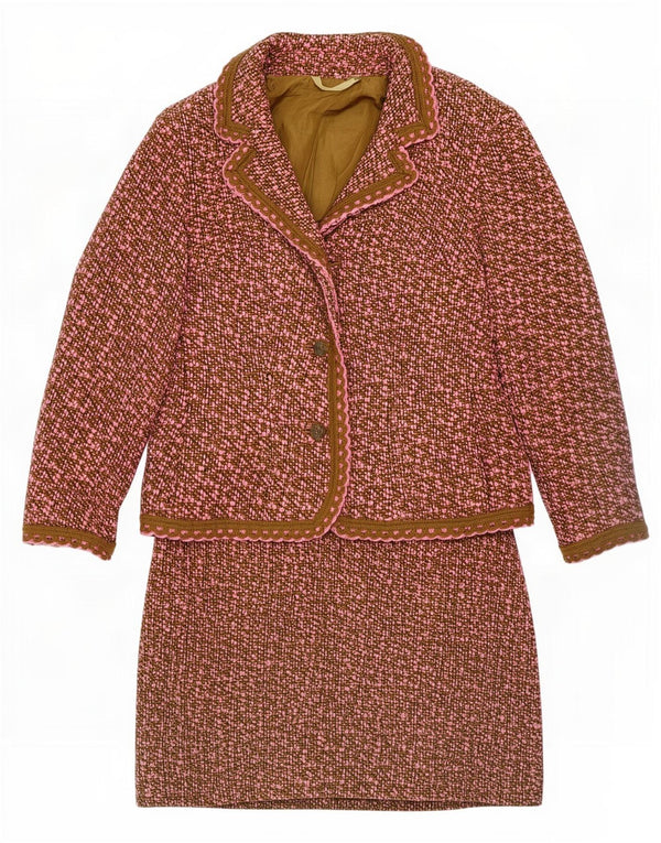 Vintage Womens 3 Button 2 Piece Skirt Set UK 8 Small W26 Pink Flecked Wool