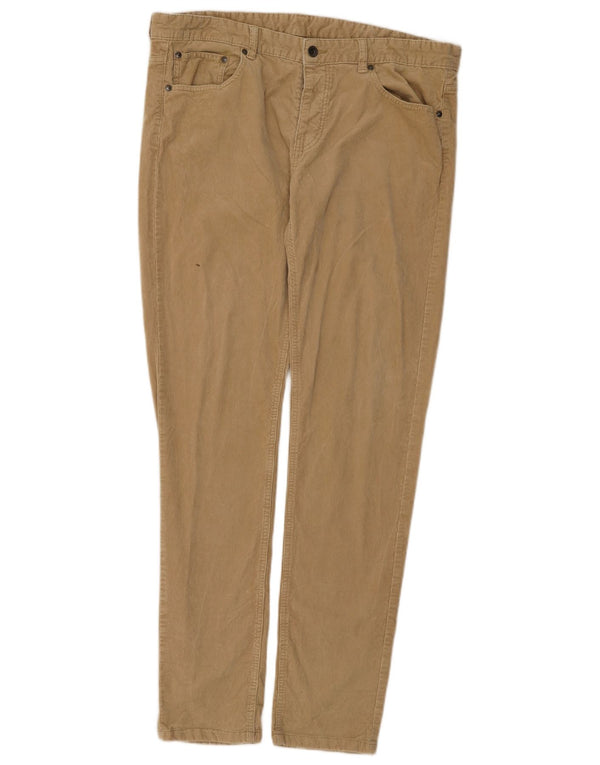 Benetton Mens Slim Corduroy Trousers IT 54 2XL W38 L33 Beige Cotton
