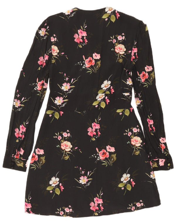 Zara Womens Long Sleeve A-Line Dress UK 10 Small Black Floral