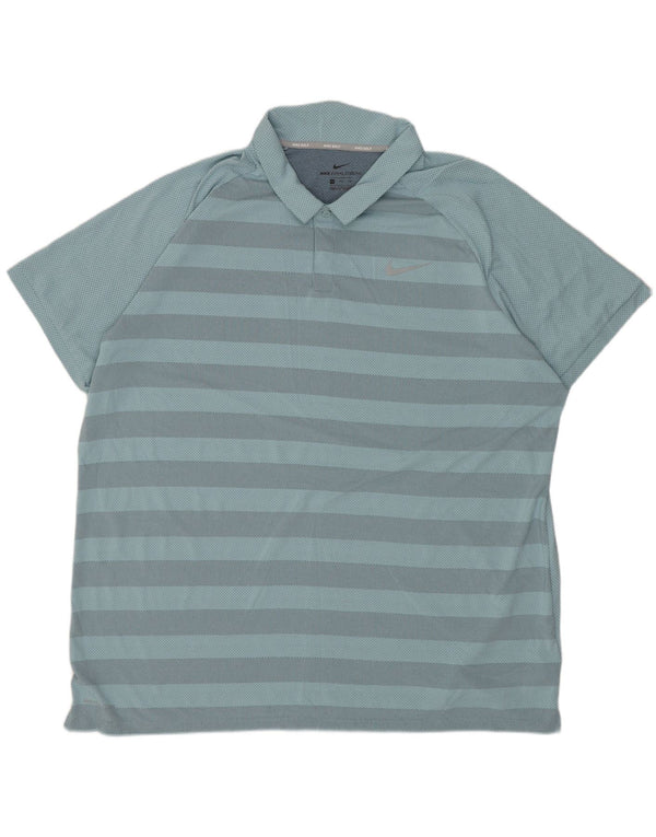 NIKE Mens Polo Shirt 2XL Blue Striped Polyester