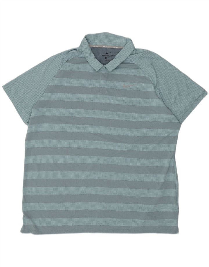 NIKE Mens Polo Shirt 2XL Blue Striped Polyester