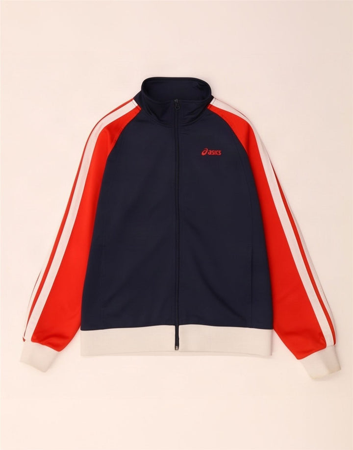 Asics Mens Tracksuit Top Jacket Medium Navy Blue Colourblock
