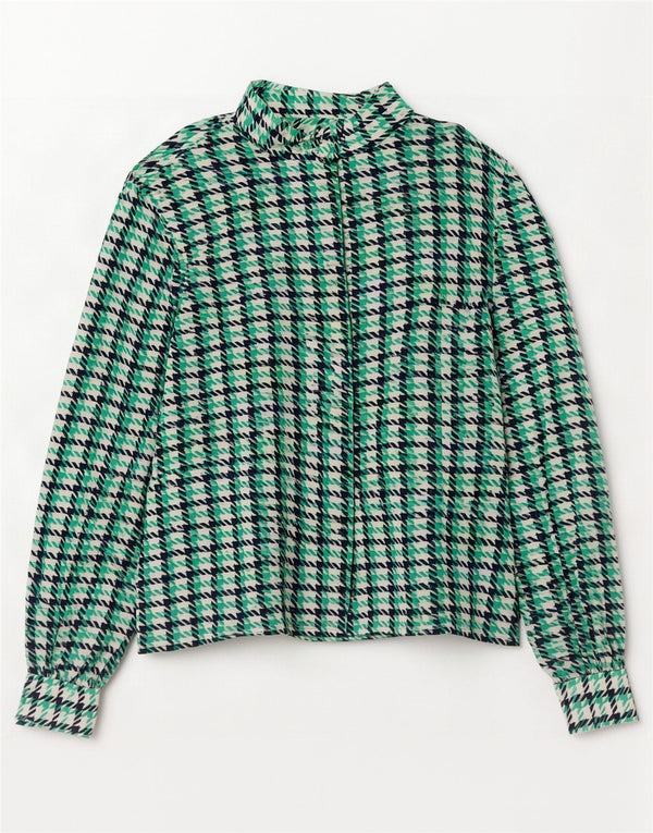 Vintage Womens Shirt Blouse UK 12 Medium Green Houndstooth