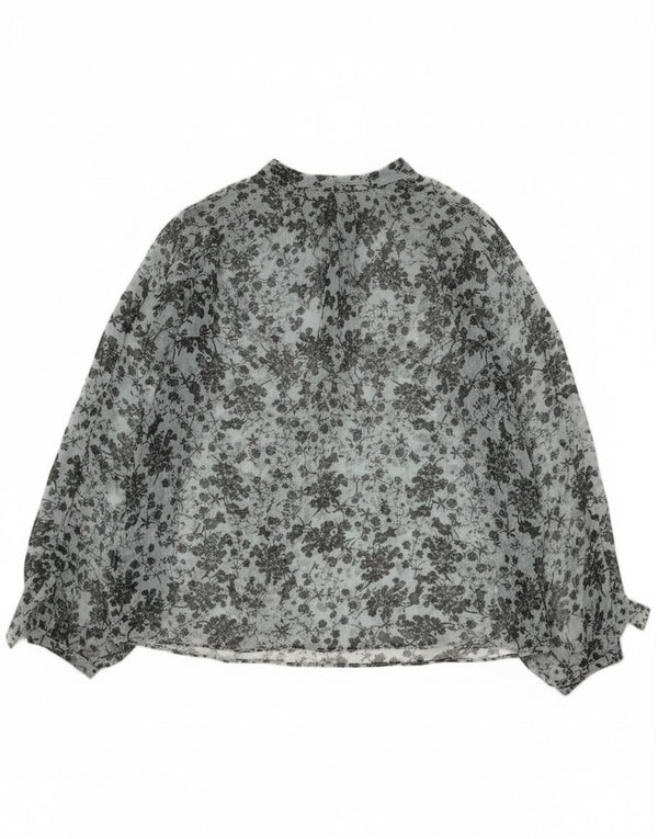 Zara Womens See Through Long Sleeve Blouse Top UK 14 Medium Blue Floral