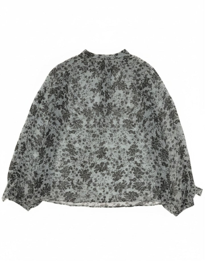 Zara Womens See Through Long Sleeve Blouse Top UK 14 Medium Blue Floral