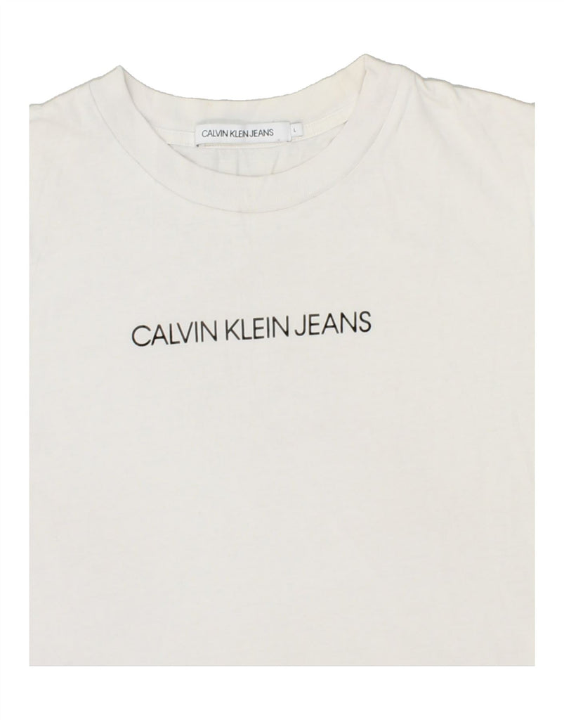 CALVIN KLEIN Womens Crop Graphic T-Shirt Top UK 16 Large White Cotton Vintage Calvin Klein and Second-Hand Calvin Klein from Messina Hembry 