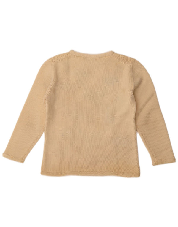 Vintage Womens Crew Neck Jumper Sweater UK 14 Medium Off White Floral