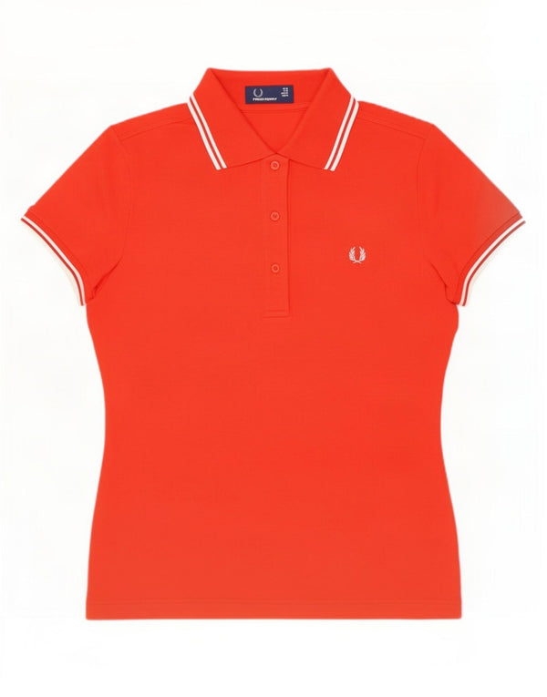 Fred Perry Womens Polo Shirt UK 12 Medium Red Striped Cotton