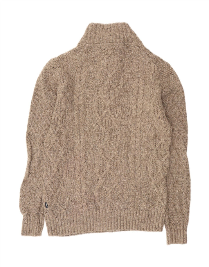 Fat Face Mens Button Neck Jumper Sweater Small Beige Wool