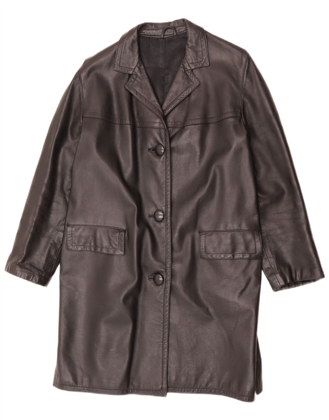 Vintage Womens Leather Coat UK 14 Medium Black