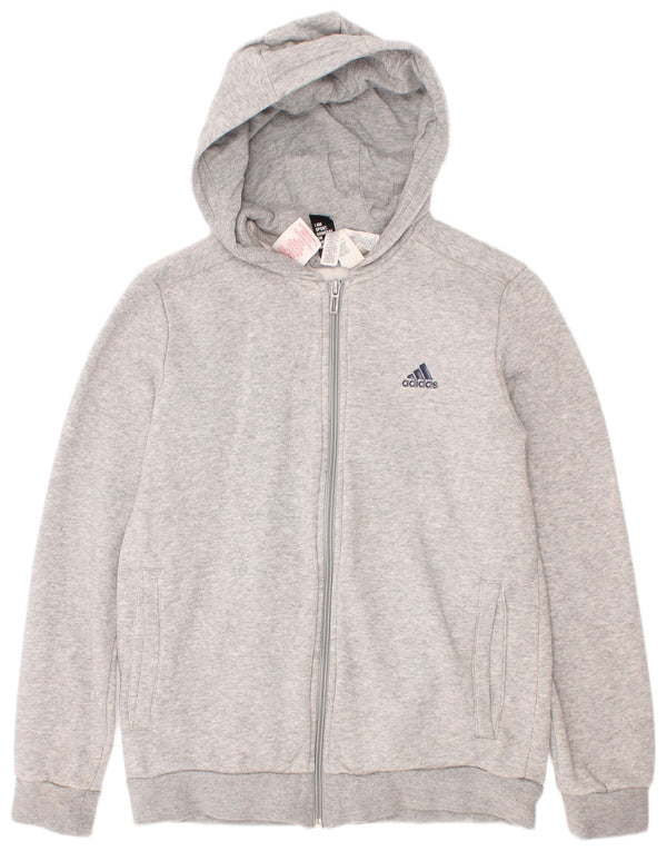 Adidas Boys Zip Hoodie Sweater 11-12 Years Grey Flecked Cotton