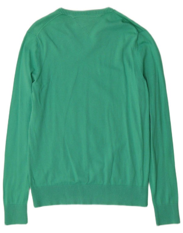 Tommy Hilfiger Mens V-Neck Jumper Sweater Medium Green Cotton