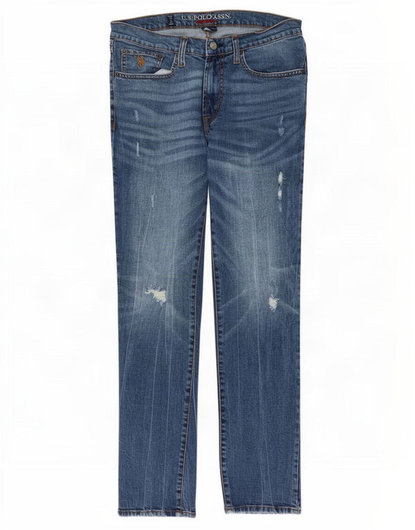 U.S. Polo Assn. Mens Distressed Slim Jeans W34 L32 Blue Cotton