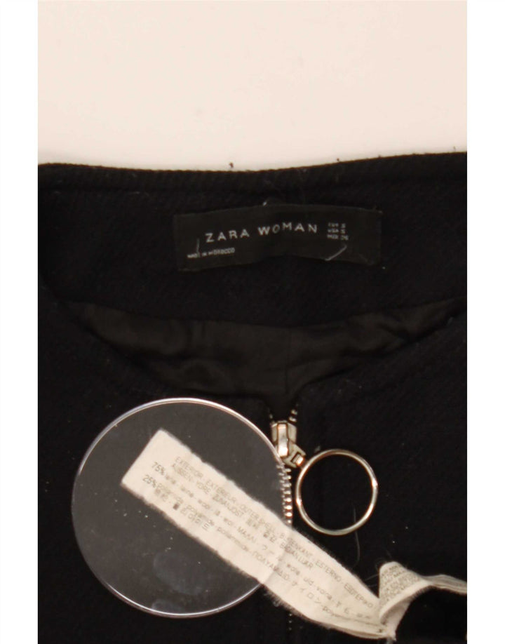 Zara Womens Overcoat UK 10 Small Black Wool