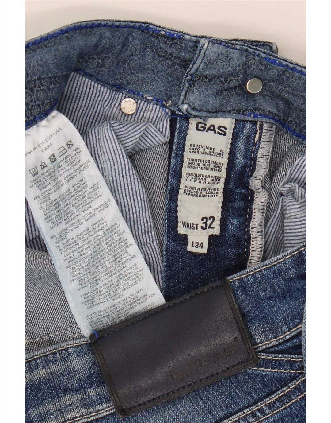 Gas Mens Slim Jeans W32 L34 Blue Cotton