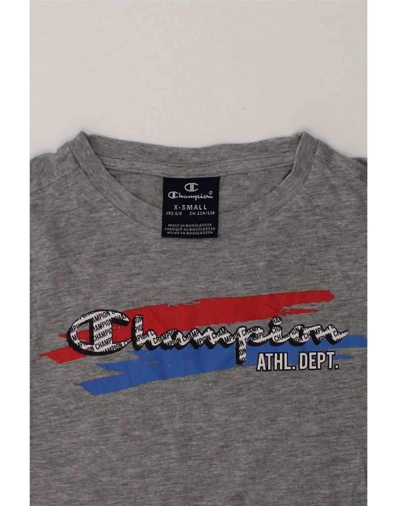 CHAMPION Boys Graphic Top Long Sleeve 5-6 Years XS Grey Cotton | Vintage Champion | Thrift | Second-Hand Champion | Used Clothing | Messina Hembry 