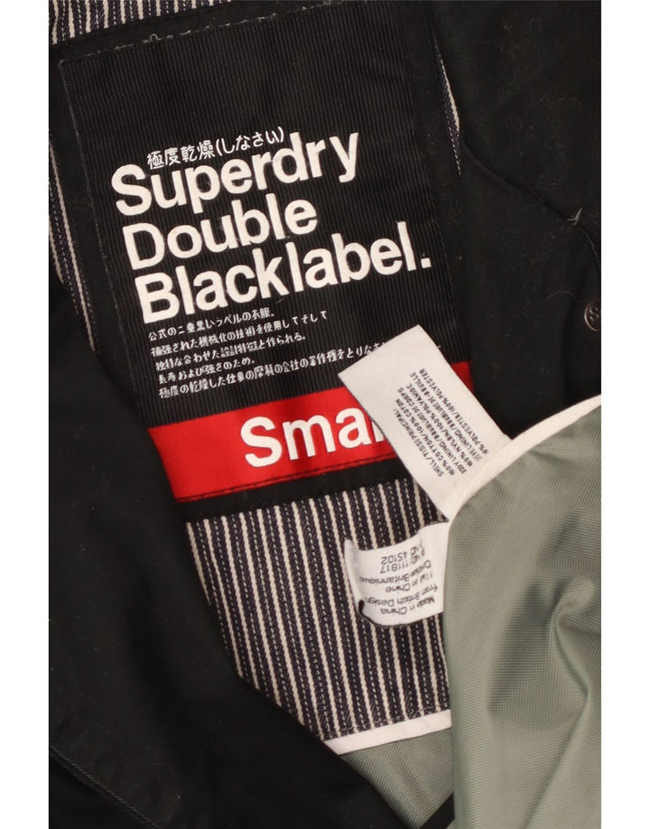 Superdry Mens Double Breasted Trench Coat UK 36 Small Black Cotton