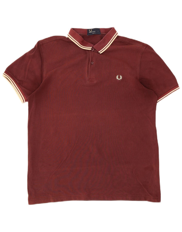 Fred Perry Mens Slim Fit Polo Shirt Large Maroon Striped
