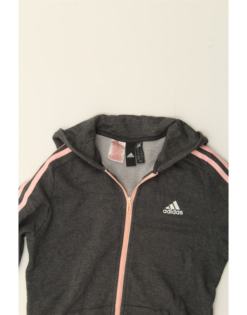 ADIDAS Girls Zip Hoodie Sweater 14-15 Years Grey Cotton Vintage Adidas and Second-Hand Adidas from Messina Hembry 